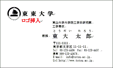 教授 教員 学校の名刺 サンプル例