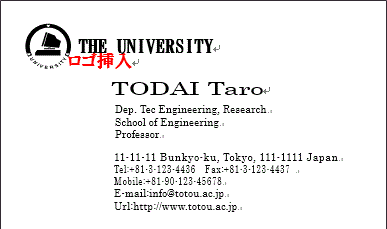 教授 教員 学校の名刺 サンプル例